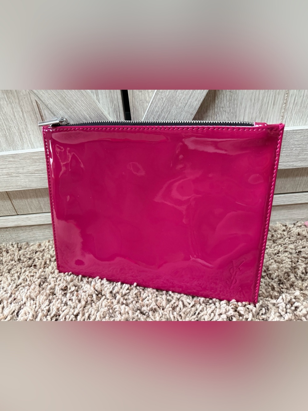 Bright Pink Patent Zip Clutch